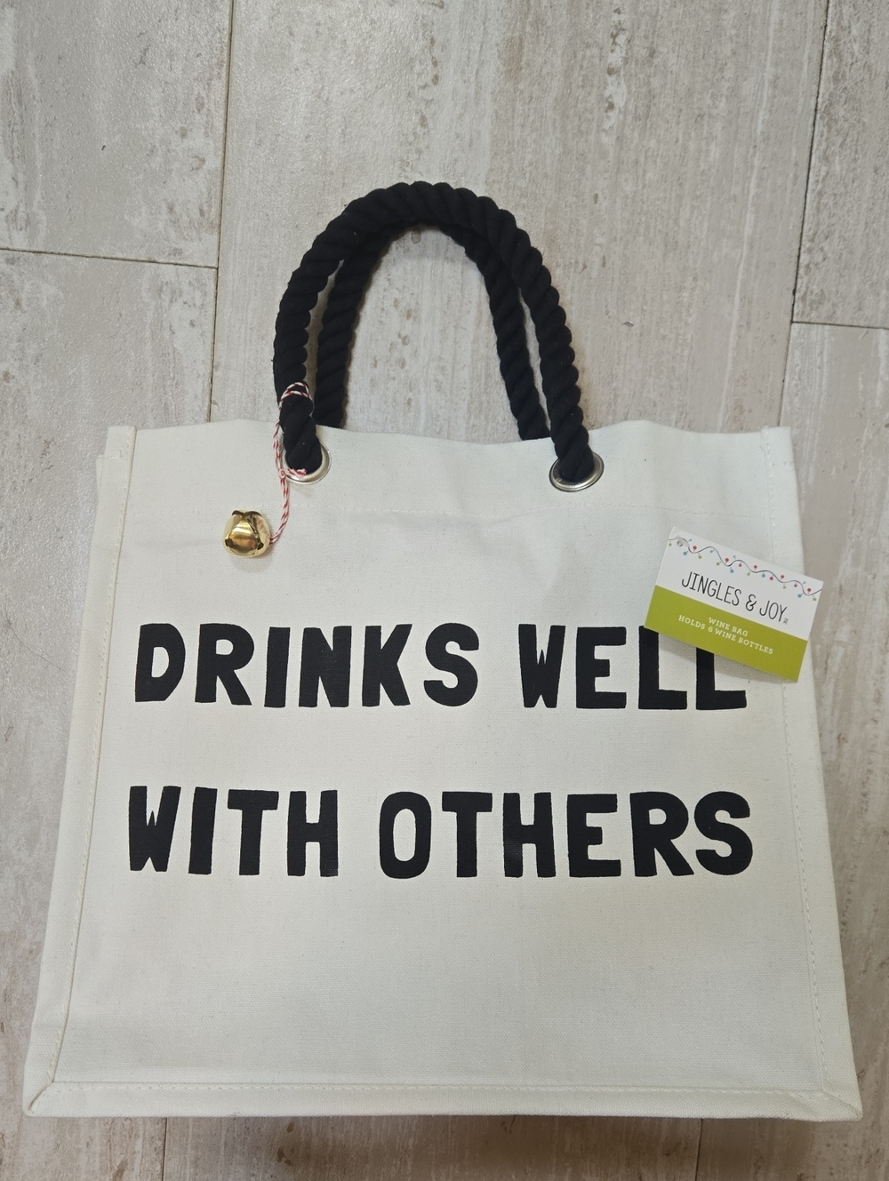 New Jingles & Joy "Drinks Well With Others" Wine Tote Bag